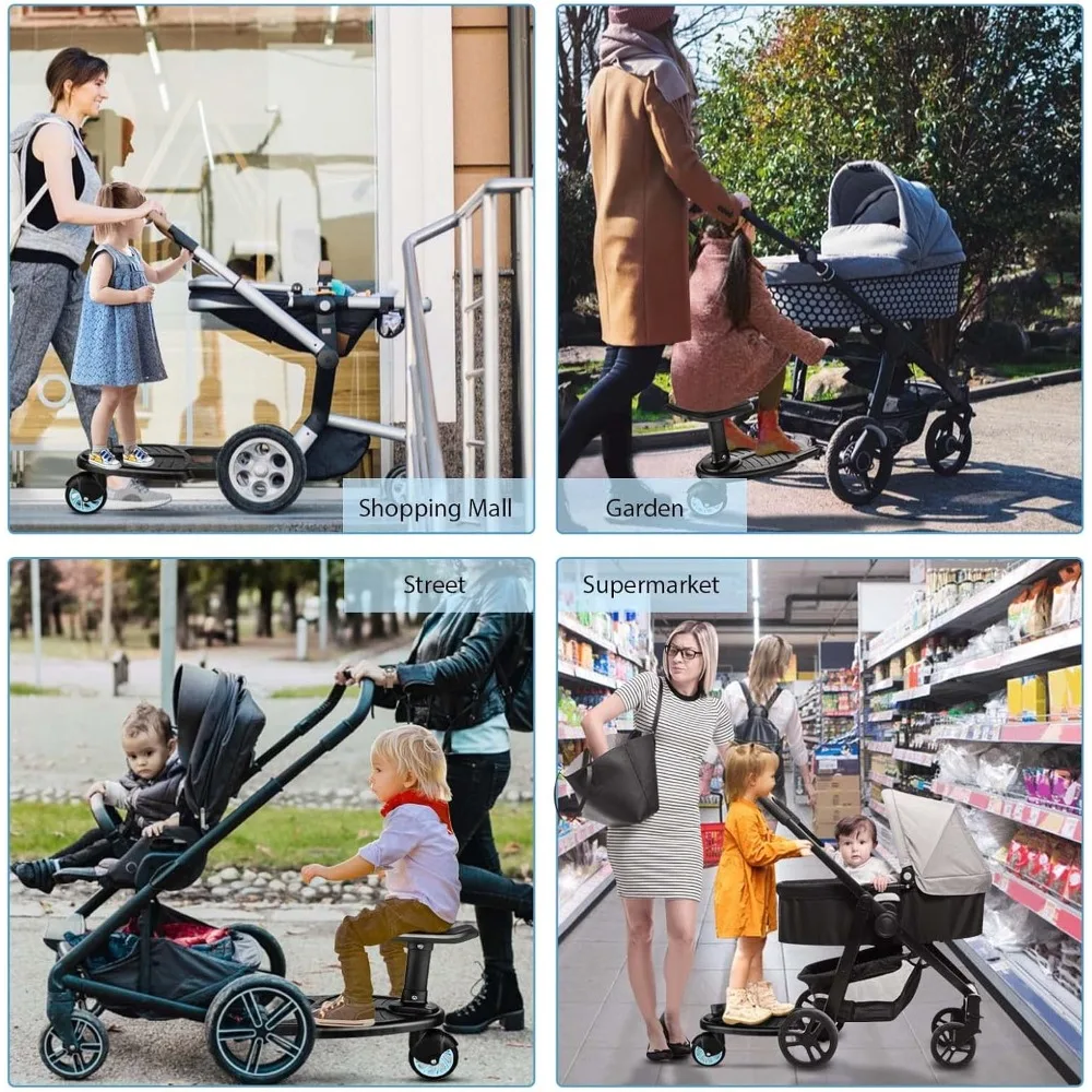 Buggy Board with Seat, Stroller Auxiliary Pedal Portable Kiddy Boards Standing Board, Removable and Assembling