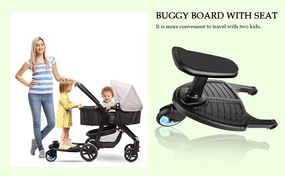 Buggy Board with Seat, Stroller Auxiliary Pedal Portable Kiddy Boards Standing Board, Removable and Assembling