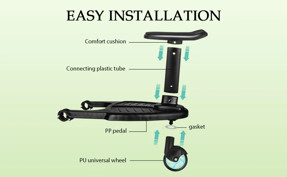 Buggy Board with Seat, Stroller Auxiliary Pedal Portable Kiddy Boards Standing Board, Removable and Assembling