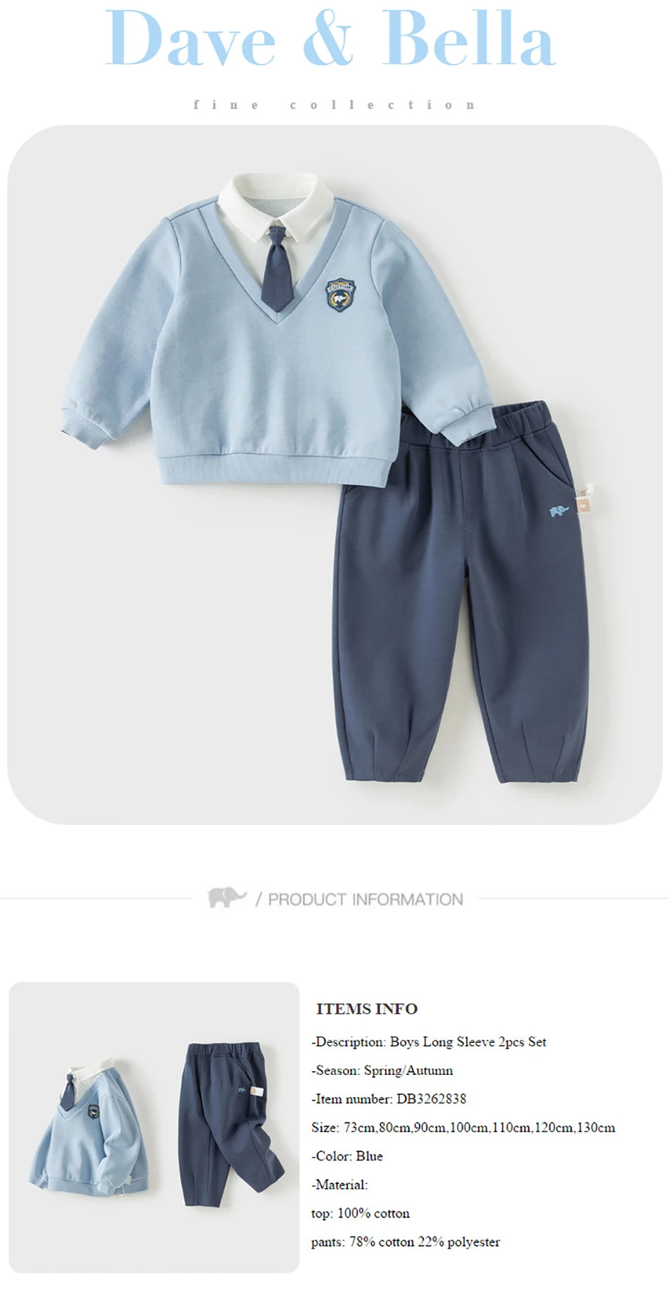Dave Bella Children Autumn Spring Polo T-shirt Trousers Suits Boys Pullover+Pant 2Pcs Sets Costume Tracksuits Clothes DB3262838