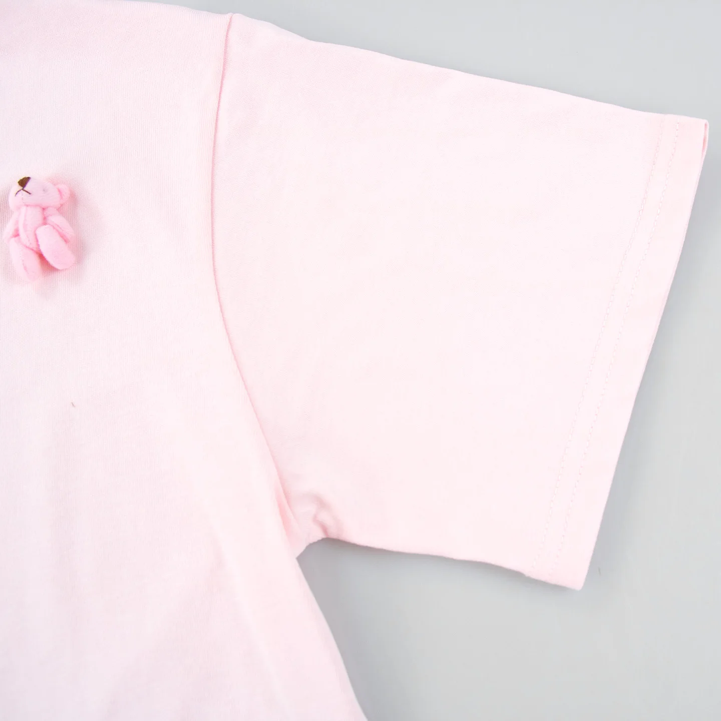 CH Girls Pink Short Sleeve T-shirt 3D Bear Doll CHHC Letter Embroidery Round Neck Casual Summer Kids Cute Daily Tops