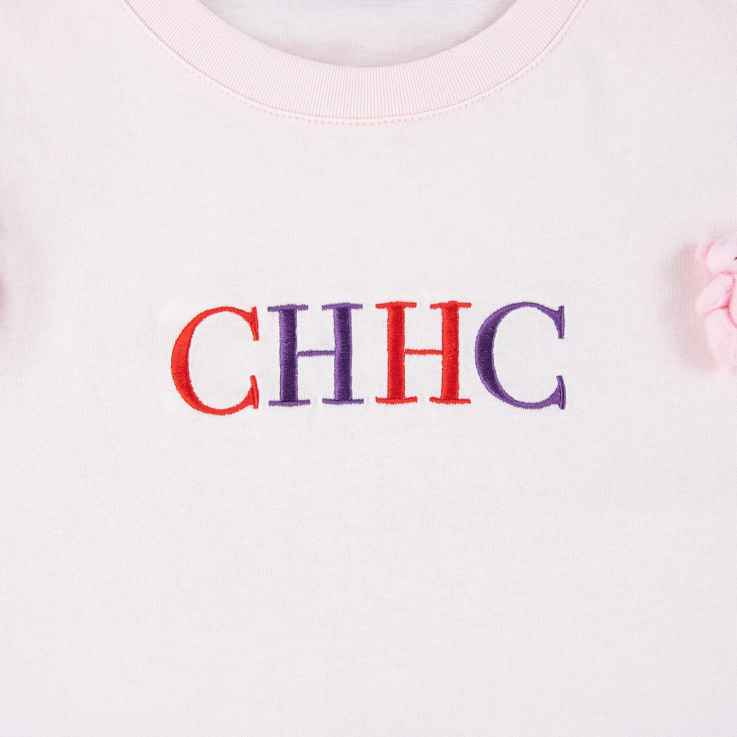 CH Girls Pink Short Sleeve T-shirt 3D Bear Doll CHHC Letter Embroidery Round Neck Casual Summer Kids Cute Daily Tops