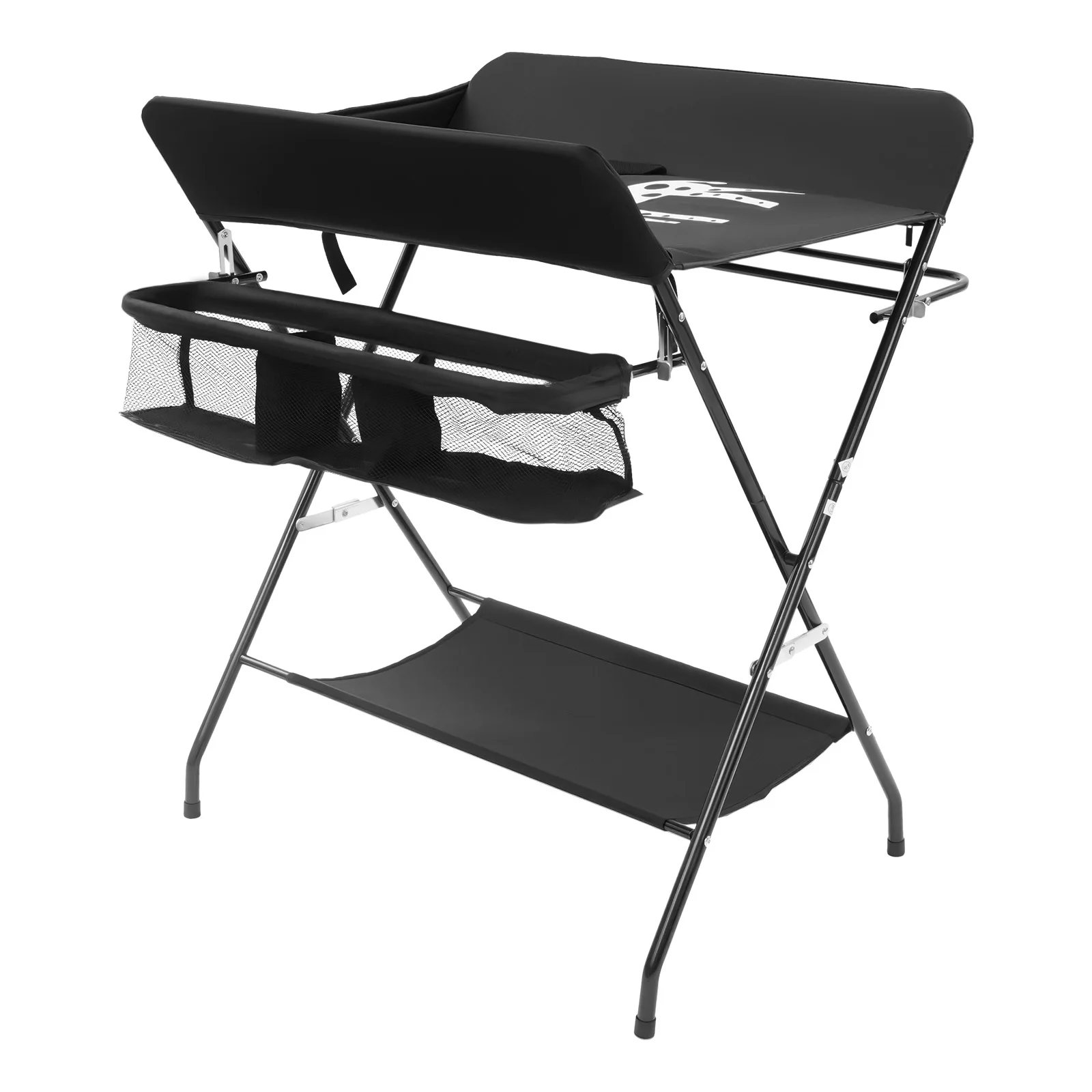 37.8inch Black Portable Baby Diaper Changing Station, Foldable Freestanding Diaper Changing Table for 0-12 Months Age