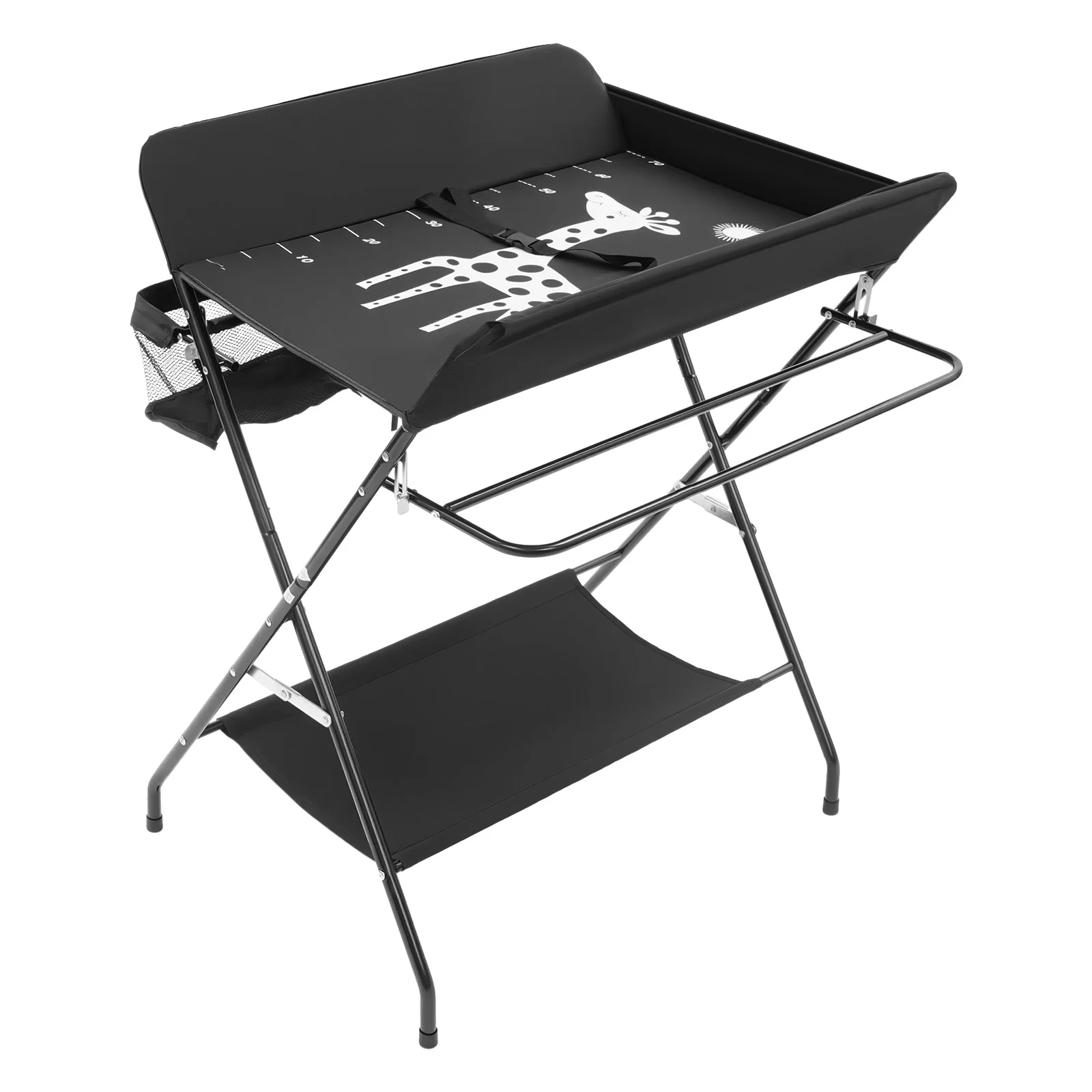 37.8inch Black Portable Baby Diaper Changing Station, Foldable Freestanding Diaper Changing Table for 0-12 Months Age