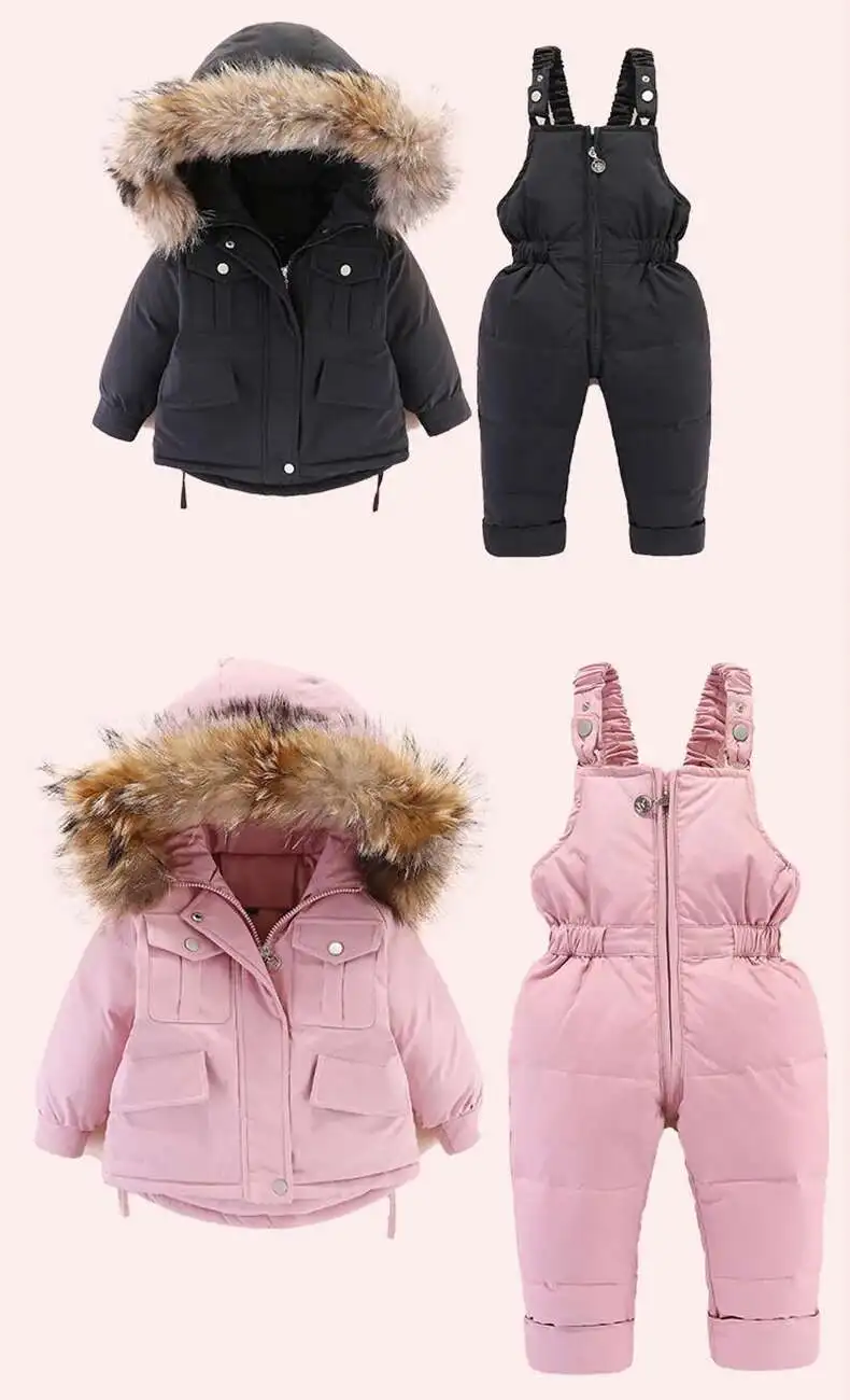 Baby Winter down Jacket Coat and Jumpsuit for Children Clothing Set 2 PCS Thicken Clothes Warm Jacket for Girls Infant Snowsuit
