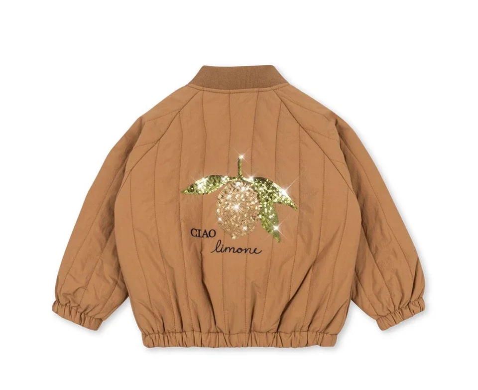 -Cute Fruit Kitten Candy Pattern Embroidered Winter Coat Zipper Baseball Jacket for Children Back Printed 2026 New Children Coat