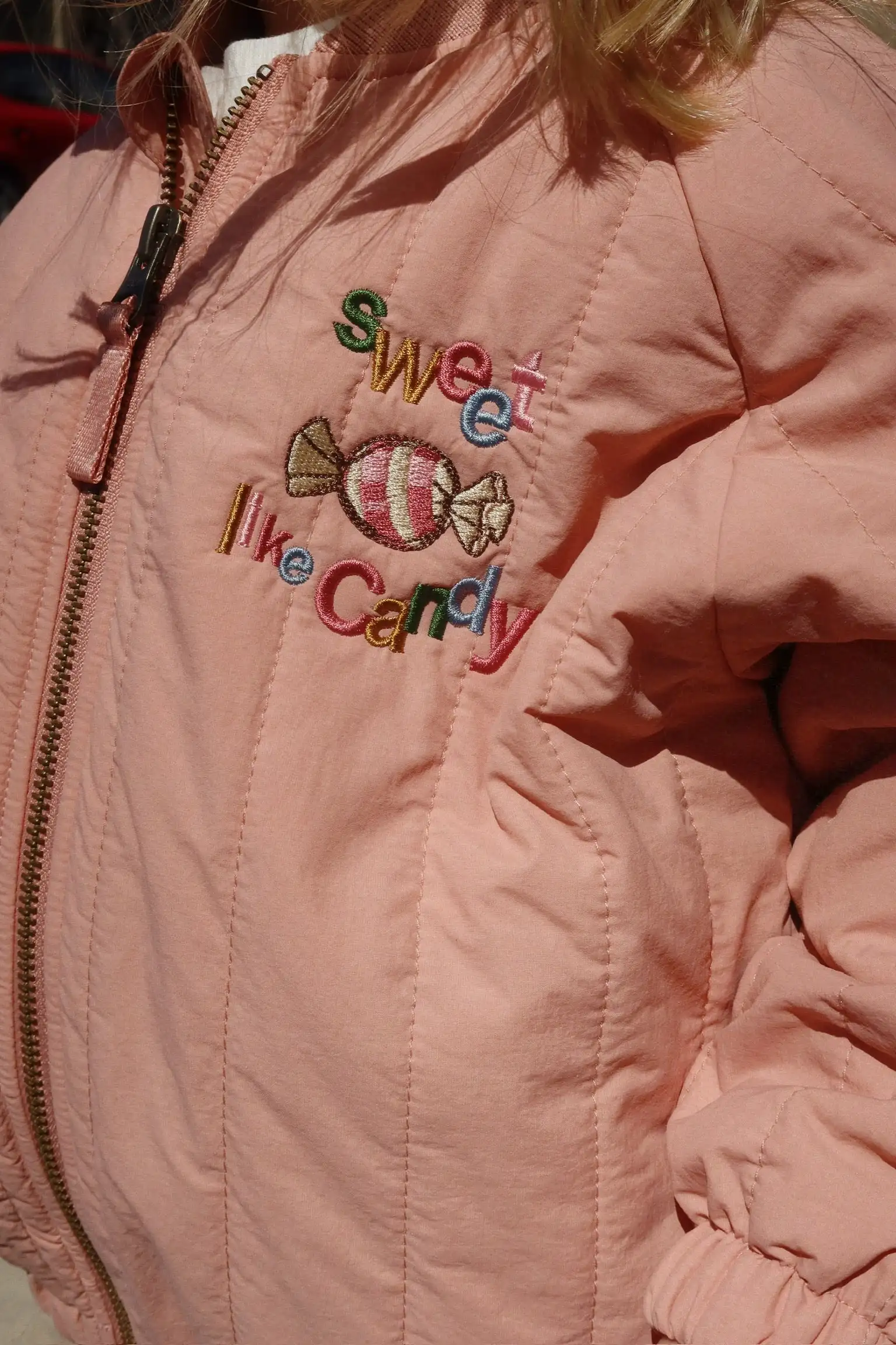 -Cute Fruit Kitten Candy Pattern Embroidered Winter Coat Zipper Baseball Jacket for Children Back Printed 2026 New Children Coat