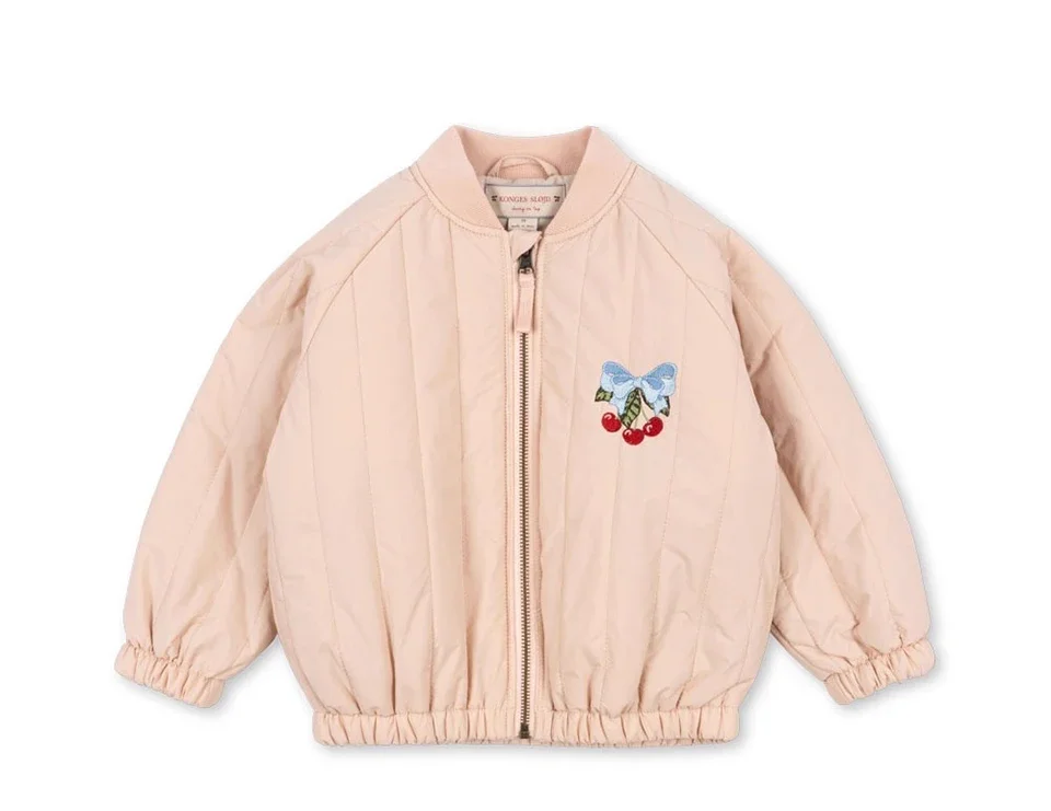 -Cute Fruit Kitten Candy Pattern Embroidered Winter Coat Zipper Baseball Jacket for Children Back Printed 2026 New Children Coat