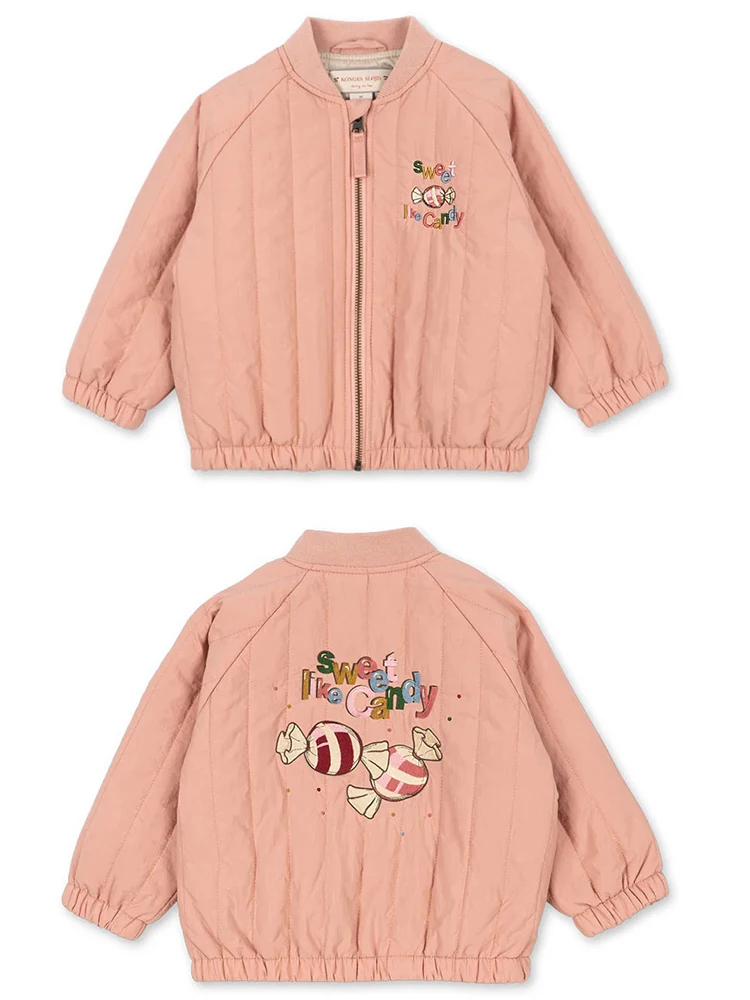 -Cute Fruit Kitten Candy Pattern Embroidered Winter Coat Zipper Baseball Jacket for Children Back Printed 2026 New Children Coat
