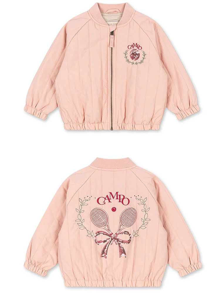 -Cute Fruit Kitten Candy Pattern Embroidered Winter Coat Zipper Baseball Jacket for Children Back Printed 2026 New Children Coat