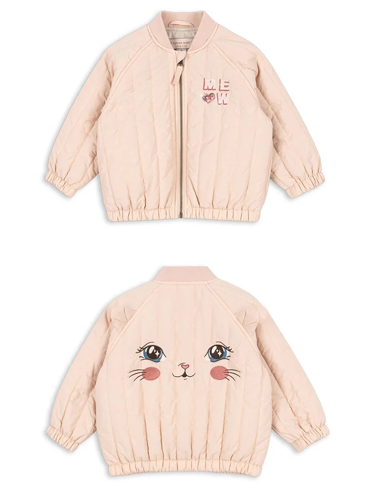 -Cute Fruit Kitten Candy Pattern Embroidered Winter Coat Zipper Baseball Jacket for Children Back Printed 2026 New Children Coat