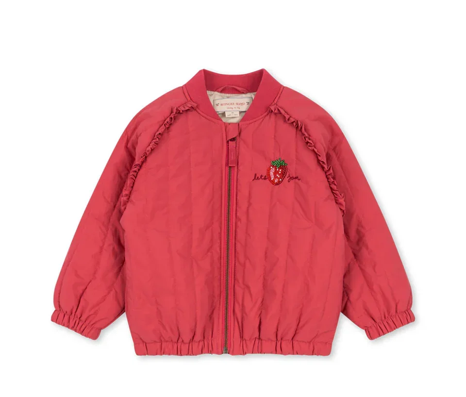-Cute Fruit Kitten Candy Pattern Embroidered Winter Coat Zipper Baseball Jacket for Children Back Printed 2026 New Children Coat