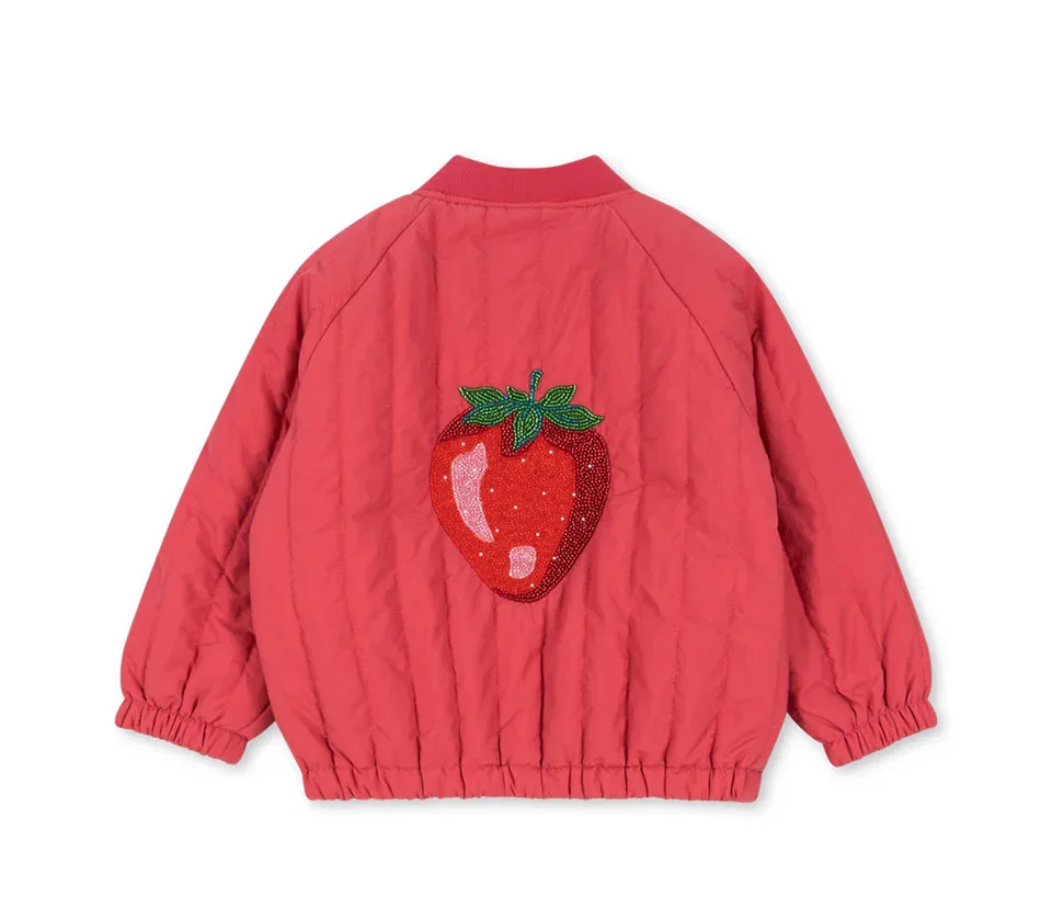 -Cute Fruit Kitten Candy Pattern Embroidered Winter Coat Zipper Baseball Jacket for Children Back Printed 2026 New Children Coat