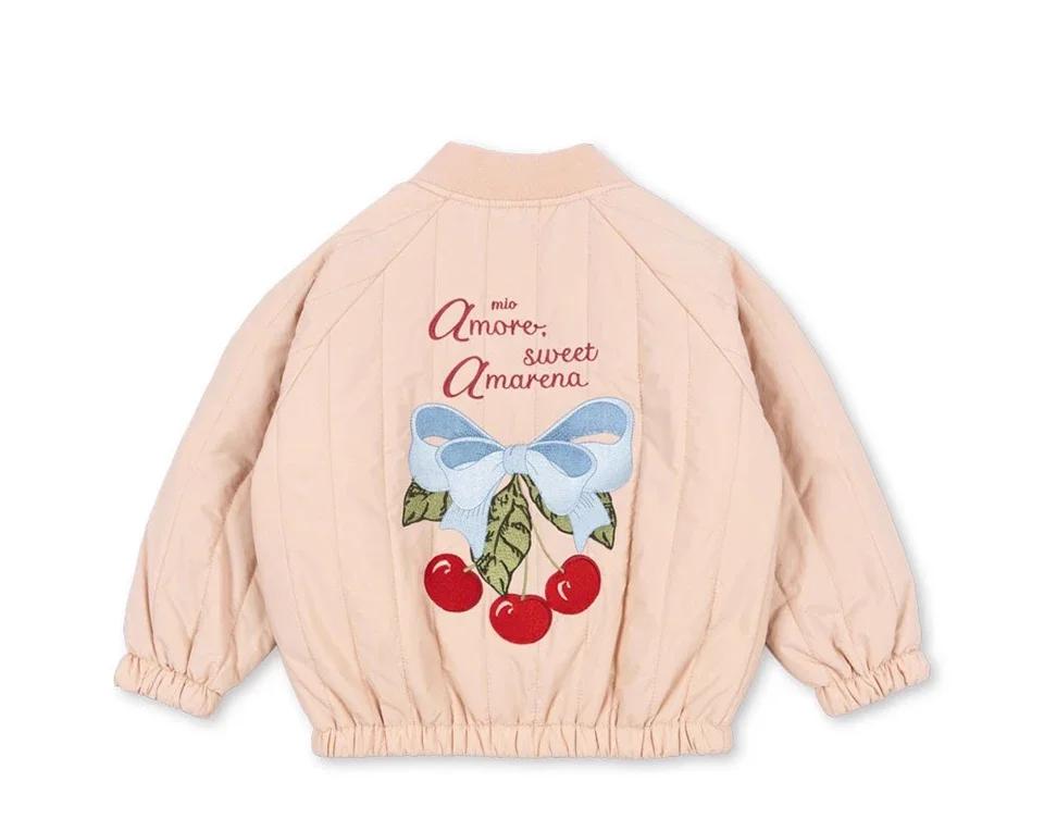 -Cute Fruit Kitten Candy Pattern Embroidered Winter Coat Zipper Baseball Jacket for Children Back Printed 2026 New Children Coat