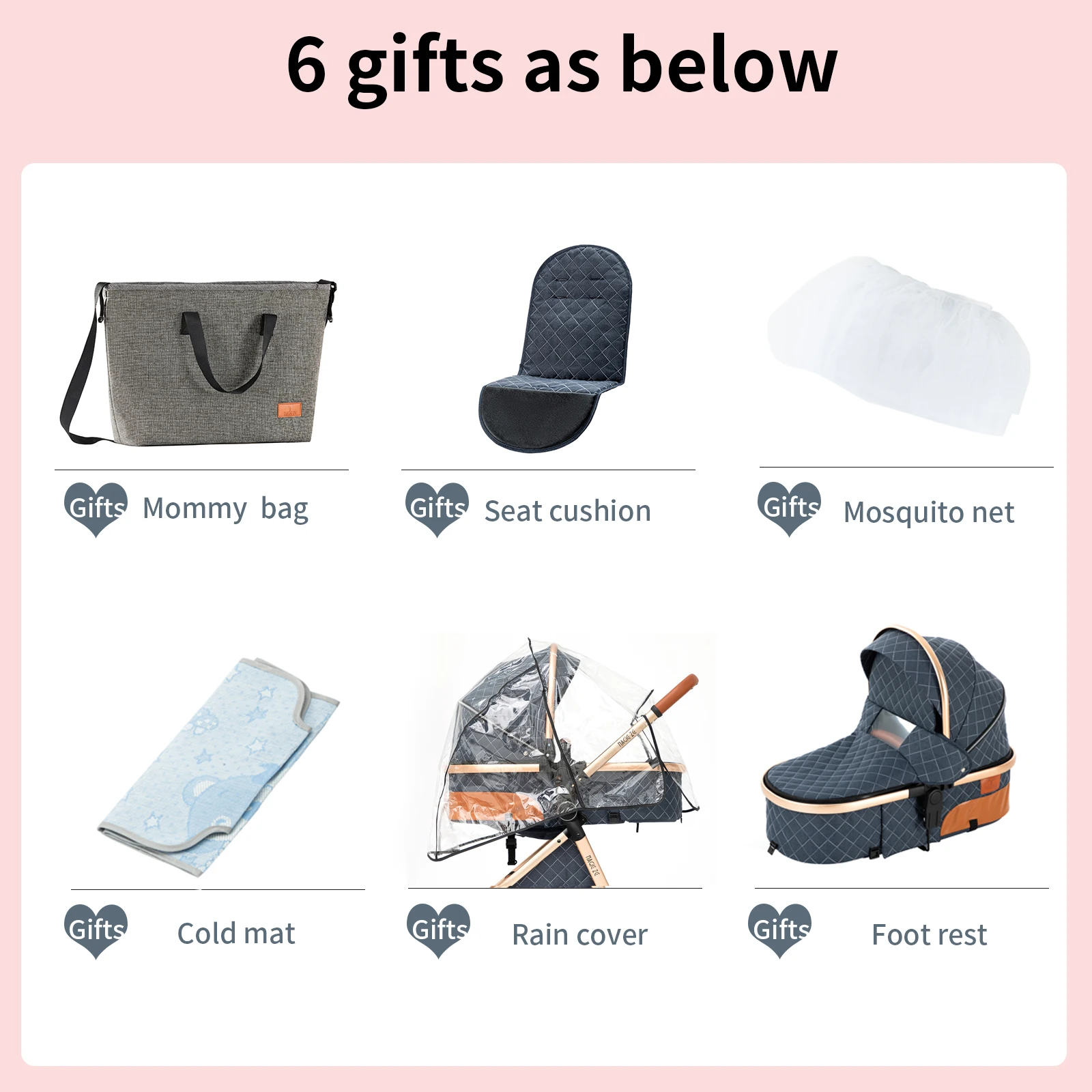 3 in 1 Convertible Baby Stroller with Car Seat & 6 Accessories - High Landscape Reversible Pram, One-Hand Foldable Infant Carriage, 105°-180° Reclining Bassinet Stroller with Rain Cover, Mosquito Net & Mommy Bag for 0-4 Years