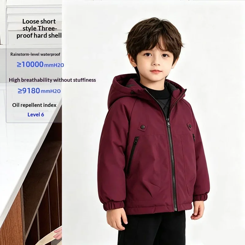 Kids Hooded Ski Jacket Winter Snow Coat Waterproof Windproof Outdoor Padded Jacket with Quilted Lining Boys Girls Warm Outwear