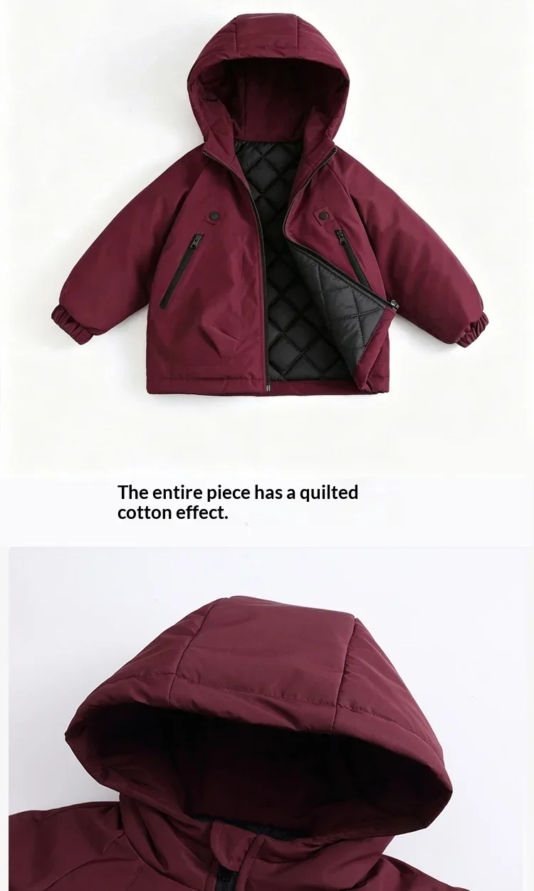 Kids Hooded Ski Jacket Winter Snow Coat Waterproof Windproof Outdoor Padded Jacket with Quilted Lining Boys Girls Warm Outwear