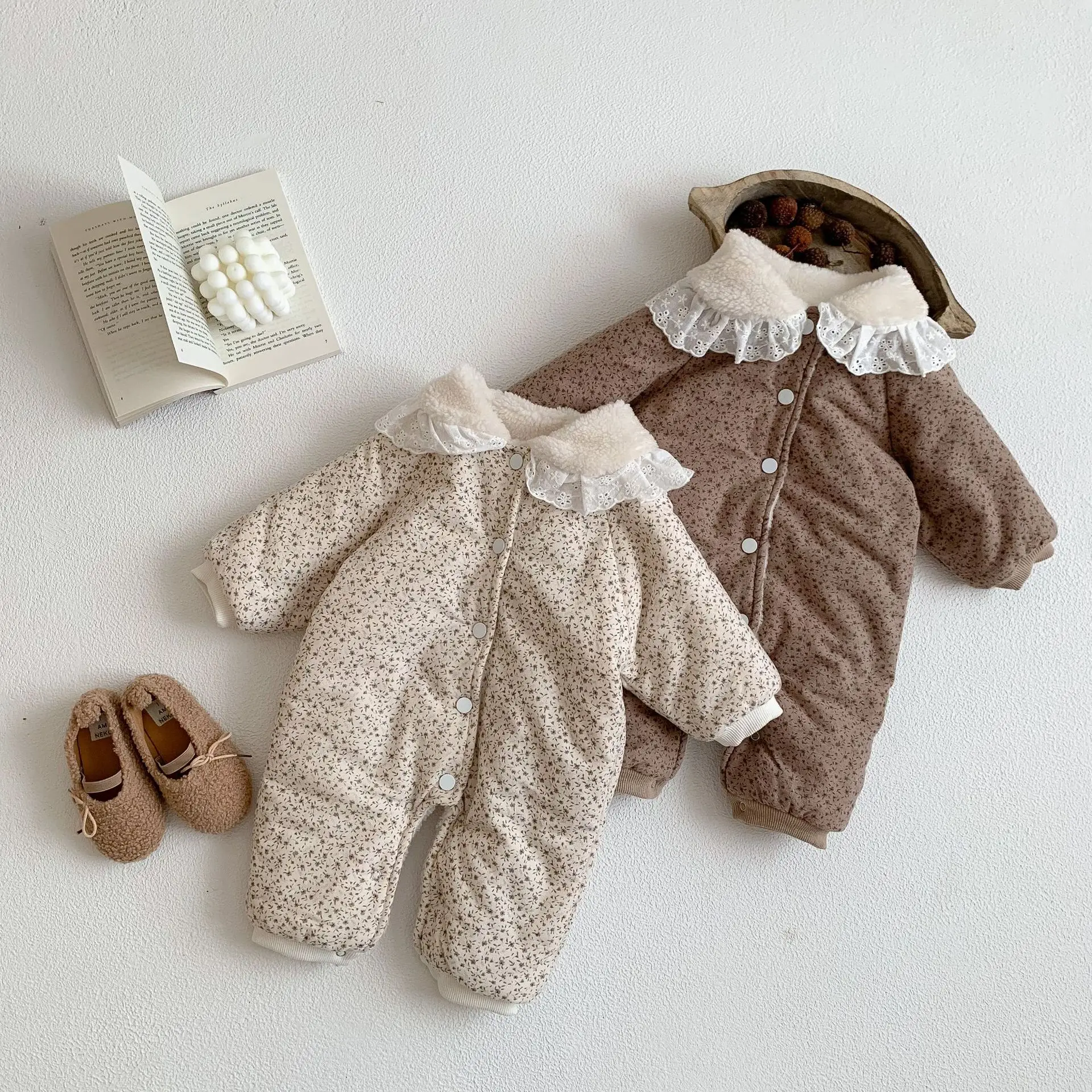 2026 Winter Plush Thicken Baby Romper Toddler Girls Boys Jumpsuit One-Pieces Bodysuits Baby Padded Thickened Crawling Suit