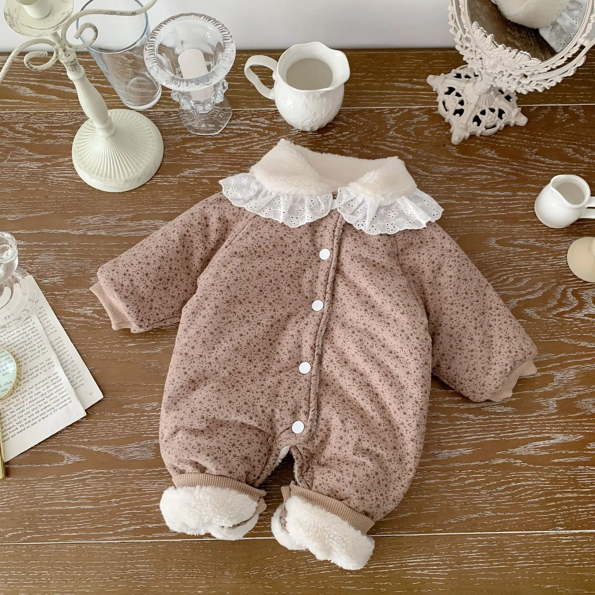 2026 Winter Plush Thicken Baby Romper Toddler Girls Boys Jumpsuit One-Pieces Bodysuits Baby Padded Thickened Crawling Suit