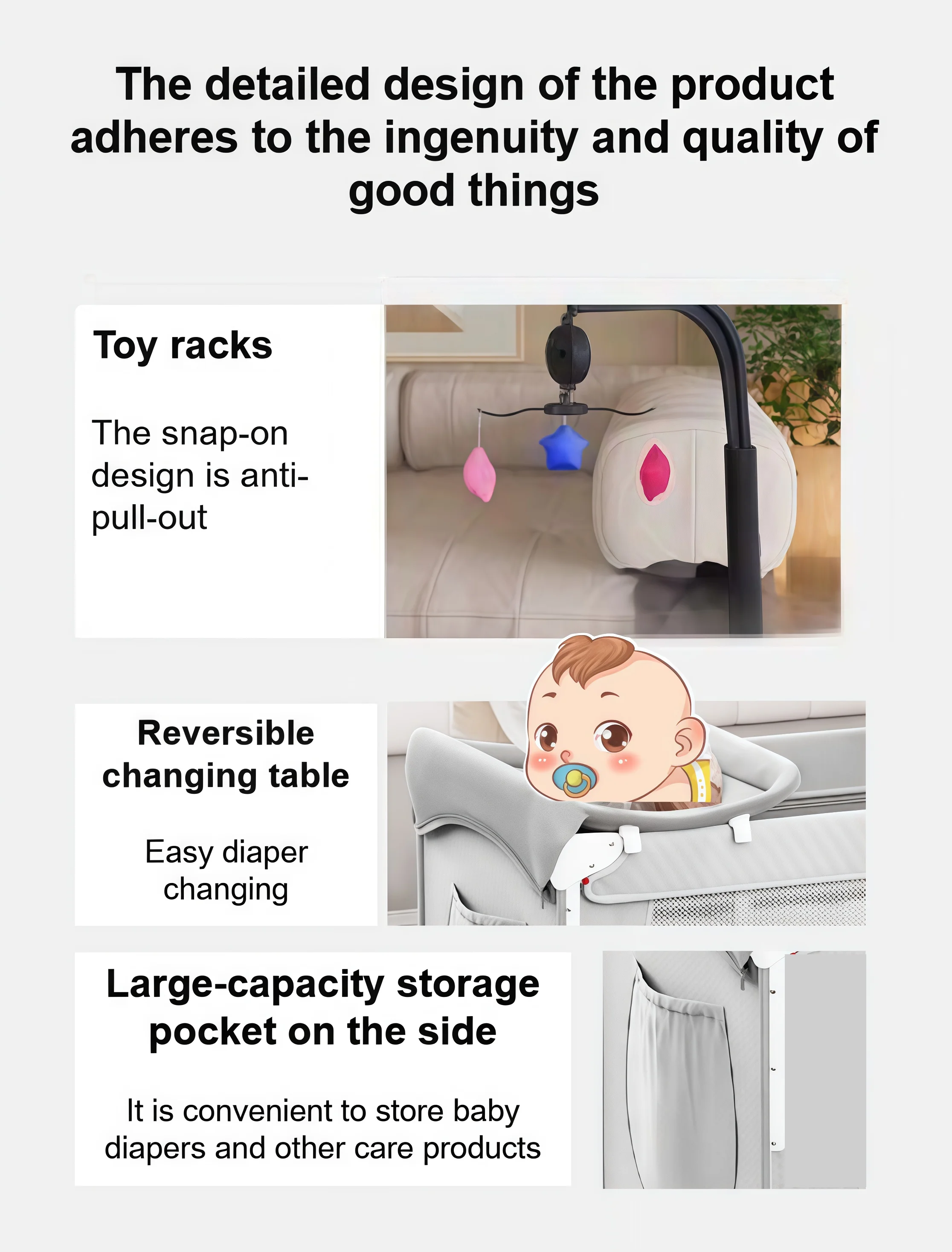 Newborn Baby Crib Portable Baby Crib Foldable Baby Bed Baby Cot Baby Bed Travel Cot Baby Playard Baby Bassinet Cradle for Newborns Cribs for Baby Nursery Center Baby Cot Bed, One-Touch Fold 3-Level Height Mesh Changing Station Storage Wheels