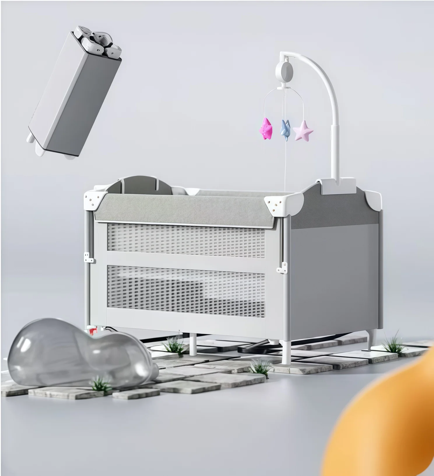 Newborn Baby Crib Portable Baby Crib Foldable Baby Bed Baby Cot Baby Bed Travel Cot Baby Playard Baby Bassinet Cradle for Newborns Cribs for Baby Nursery Center Baby Cot Bed, One-Touch Fold 3-Level Height Mesh Changing Station Storage Wheels