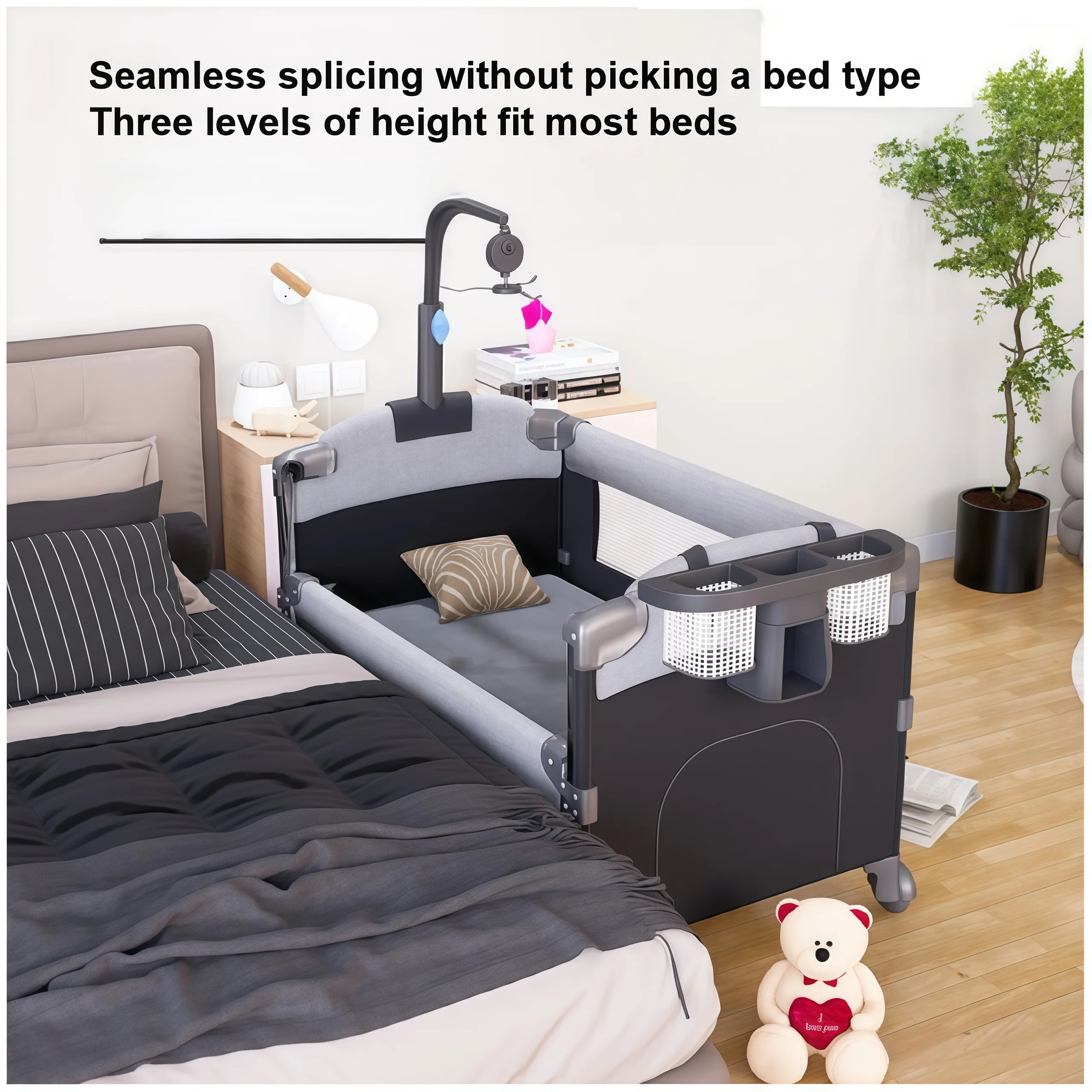 Newborn Baby Crib Portable Baby Crib Foldable Baby Bed Baby Cot Baby Bed Travel Cot Baby Playard Baby Bassinet Cradle for Newborns Cribs for Baby Nursery Center Baby Cot Bed, One-Touch Fold 3-Level Height Mesh Changing Station Storage Wheels