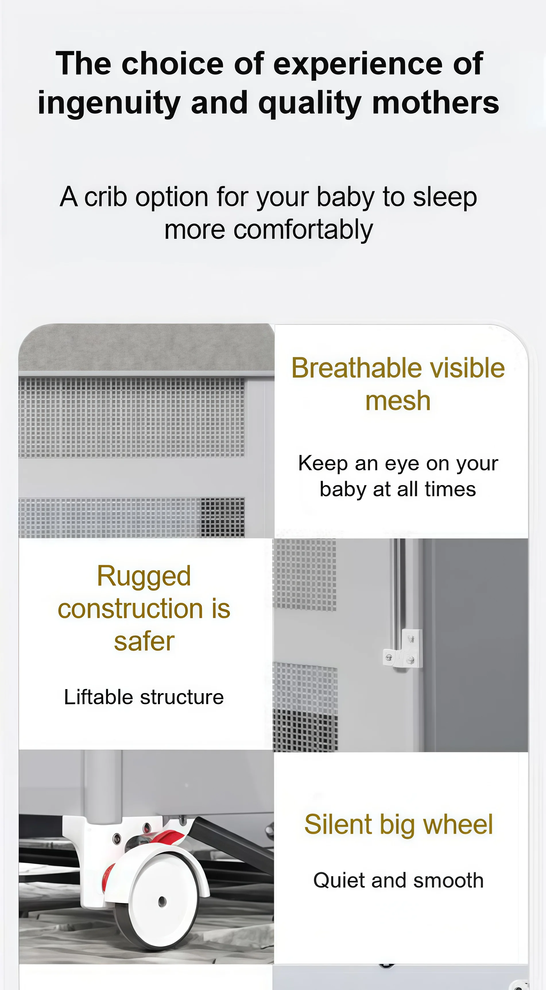 Newborn Baby Crib Portable Baby Crib Foldable Baby Bed Baby Cot Baby Bed Travel Cot Baby Playard Baby Bassinet Cradle for Newborns Cribs for Baby Nursery Center Baby Cot Bed, One-Touch Fold 3-Level Height Mesh Changing Station Storage Wheels