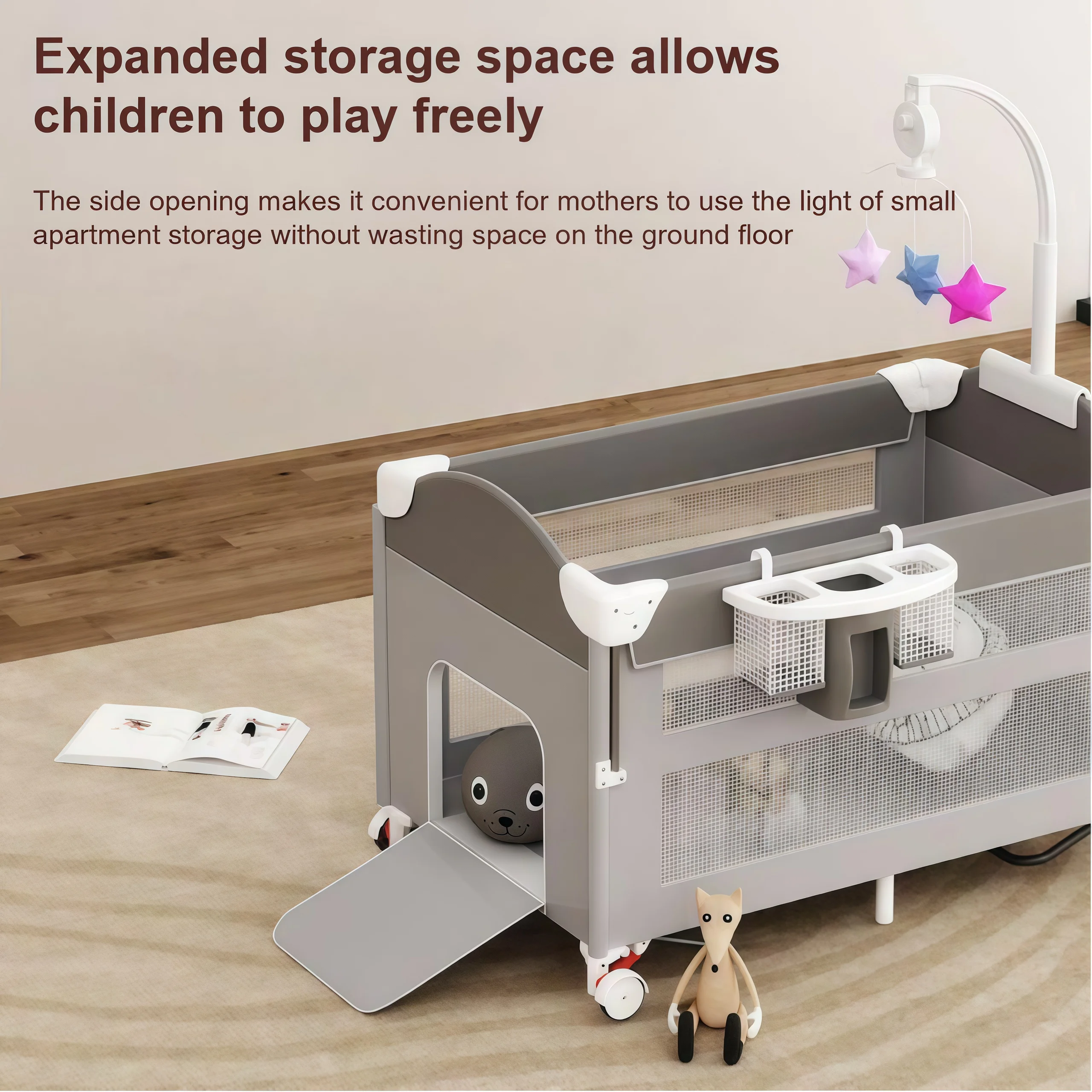 Newborn Baby Crib Portable Baby Crib Foldable Baby Bed Baby Cot Baby Bed Travel Cot Baby Playard Baby Bassinet Cradle for Newborns Cribs for Baby Nursery Center Baby Cot Bed, One-Touch Fold 3-Level Height Mesh Changing Station Storage Wheels
