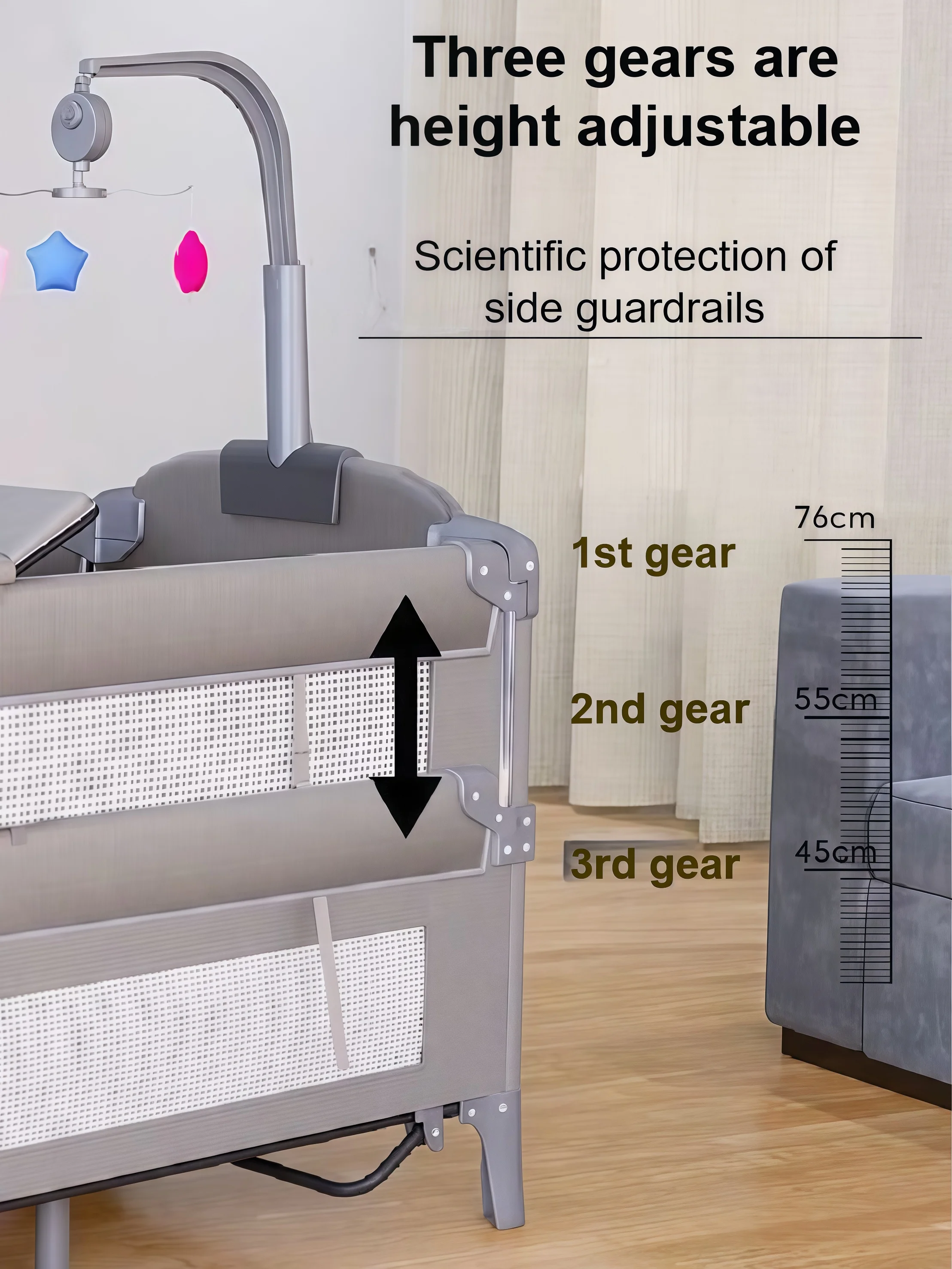 Newborn Baby Crib Portable Baby Crib Foldable Baby Bed Baby Cot Baby Bed Travel Cot Baby Playard Baby Bassinet Cradle for Newborns Cribs for Baby Nursery Center Baby Cot Bed, One-Touch Fold 3-Level Height Mesh Changing Station Storage Wheels