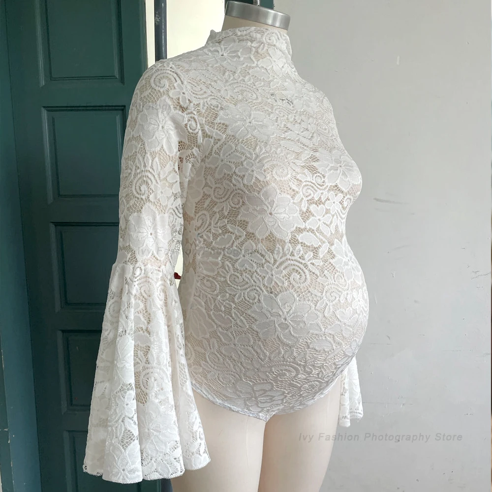 Maternity Dress For Photo Shoot Pagoda Sleeve For Pregnant Women Sexy Stretch Lace Pregnancy Size Jumpsuit Photo Shoot Bodysuit