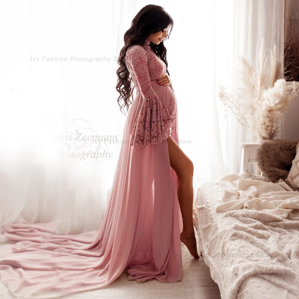 Maternity Dress For Photo Shoot Pagoda Sleeve For Pregnant Women Sexy Stretch Lace Pregnancy Size Jumpsuit Photo Shoot Bodysuit