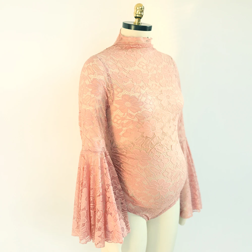 Maternity Dress For Photo Shoot Pagoda Sleeve For Pregnant Women Sexy Stretch Lace Pregnancy Size Jumpsuit Photo Shoot Bodysuit
