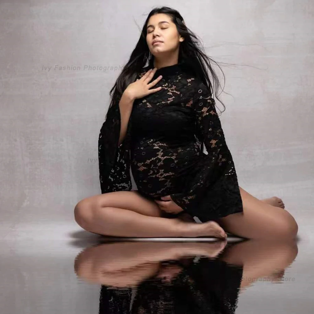 Maternity Dress For Photo Shoot Pagoda Sleeve For Pregnant Women Sexy Stretch Lace Pregnancy Size Jumpsuit Photo Shoot Bodysuit