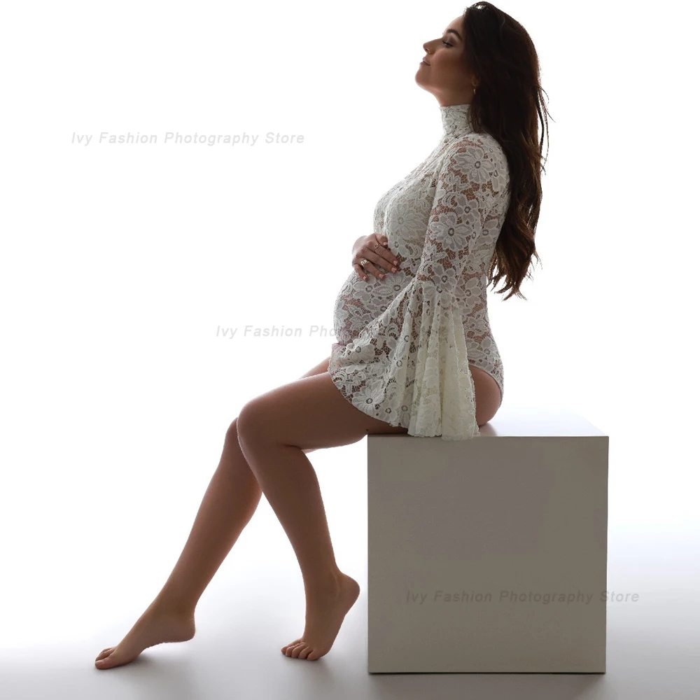 Maternity Dress For Photo Shoot Pagoda Sleeve For Pregnant Women Sexy Stretch Lace Pregnancy Size Jumpsuit Photo Shoot Bodysuit