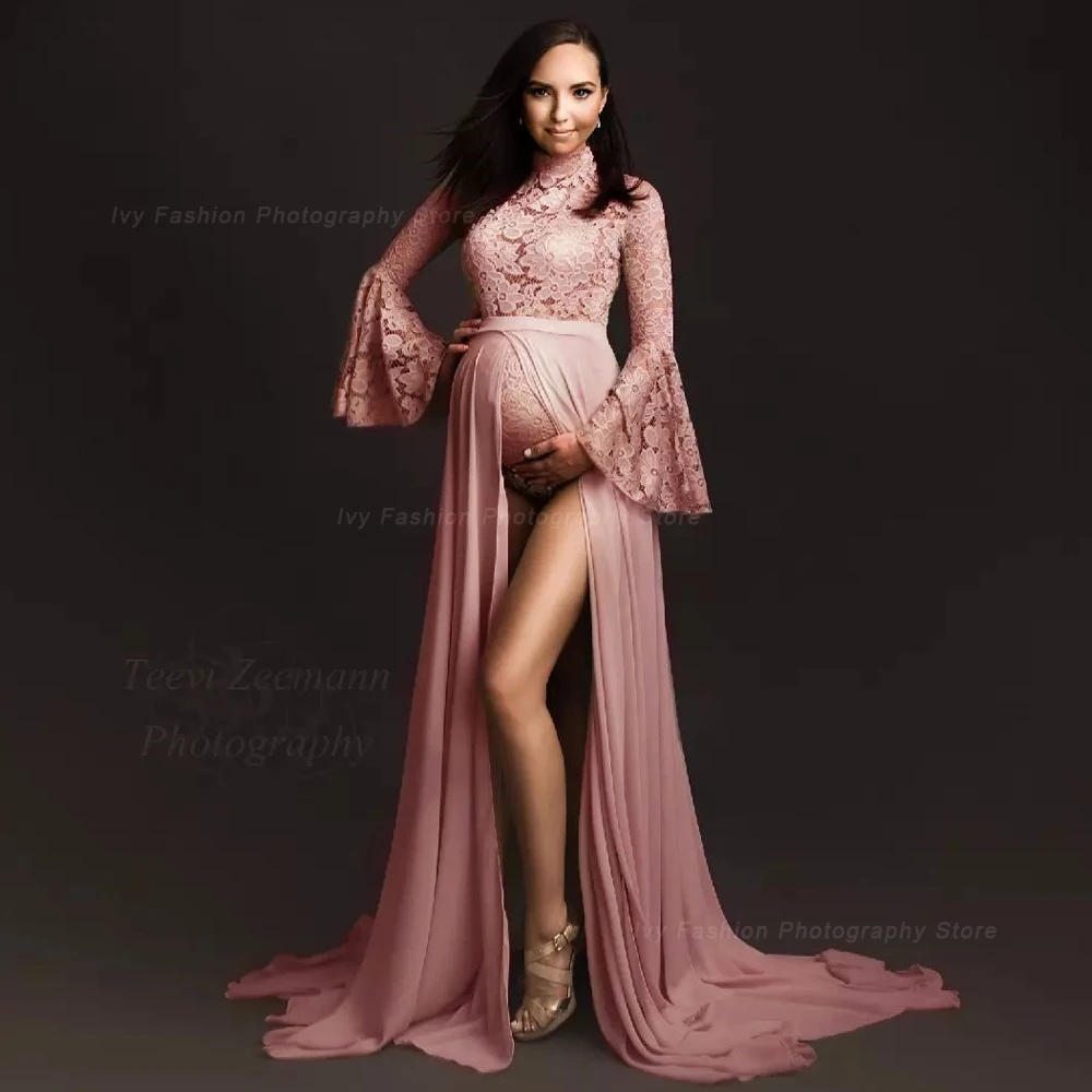 Maternity Dress For Photo Shoot Pagoda Sleeve For Pregnant Women Sexy Stretch Lace Pregnancy Size Jumpsuit Photo Shoot Bodysuit