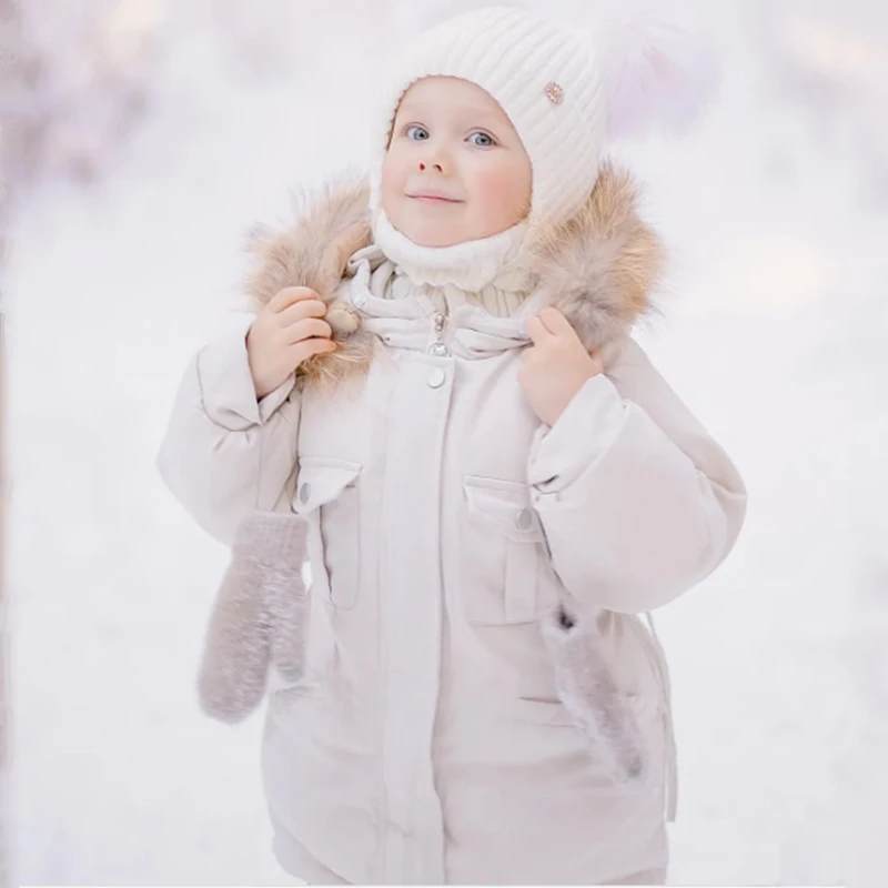 2pcs Set Children Winter Down Jacket and Jumpsuit for Baby Thicken Jacket for Girls Coat Warm Real Fur Collar Boys Snowsuit 0-4Y