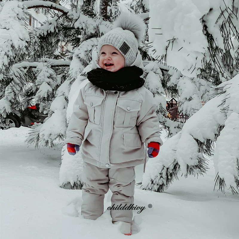 2pcs Set Children Winter Down Jacket and Jumpsuit for Baby Thicken Jacket for Girls Coat Warm Real Fur Collar Boys Snowsuit 0-4Y