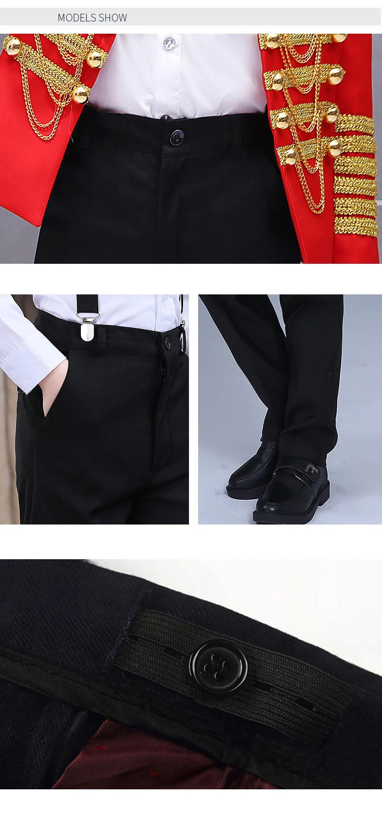 LOlanta Boys' European Court Prince Black Red Slim Fit Blazer Formal Suit Jacket Pants Shirt for Party Stage Perform Costume