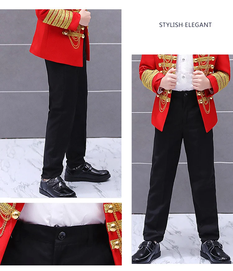 LOlanta Boys' European Court Prince Black Red Slim Fit Blazer Formal Suit Jacket Pants Shirt for Party Stage Perform Costume