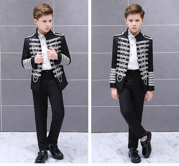 LOlanta Boys' European Court Prince Black Red Slim Fit Blazer Formal Suit Jacket Pants Shirt for Party Stage Perform Costume