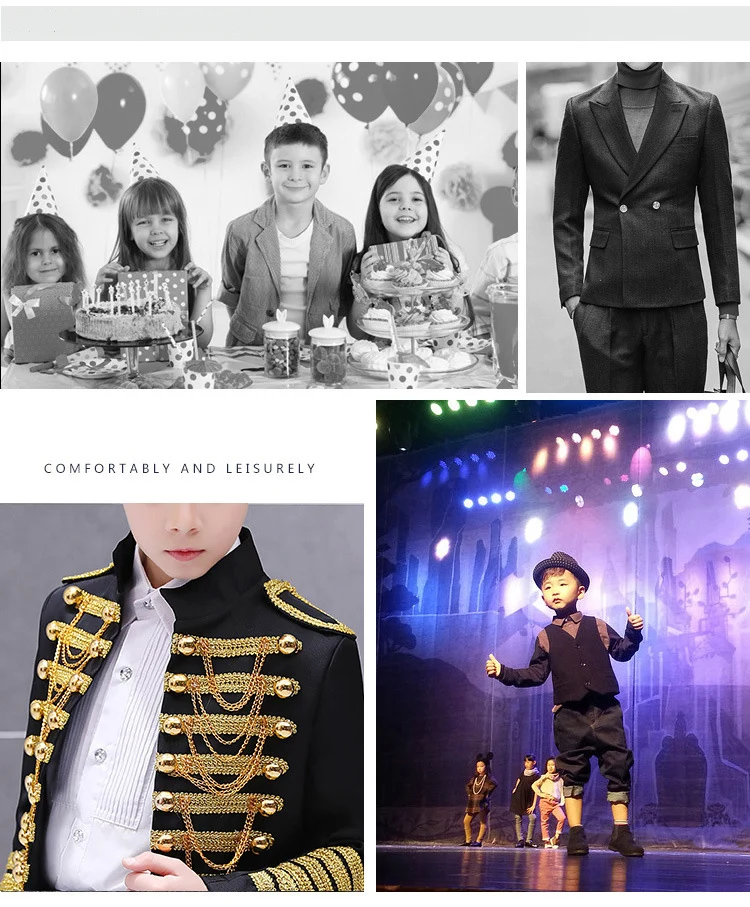 LOlanta Boys' European Court Prince Black Red Slim Fit Blazer Formal Suit Jacket Pants Shirt for Party Stage Perform Costume