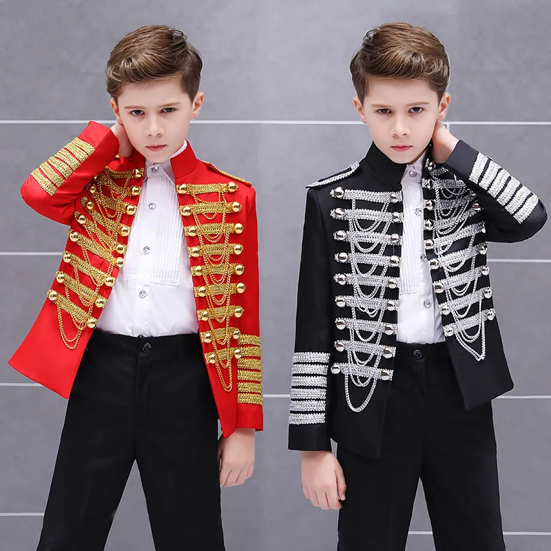 LOlanta Boys' European Court Prince Black Red Slim Fit Blazer Formal Suit Jacket Pants Shirt for Party Stage Perform Costume