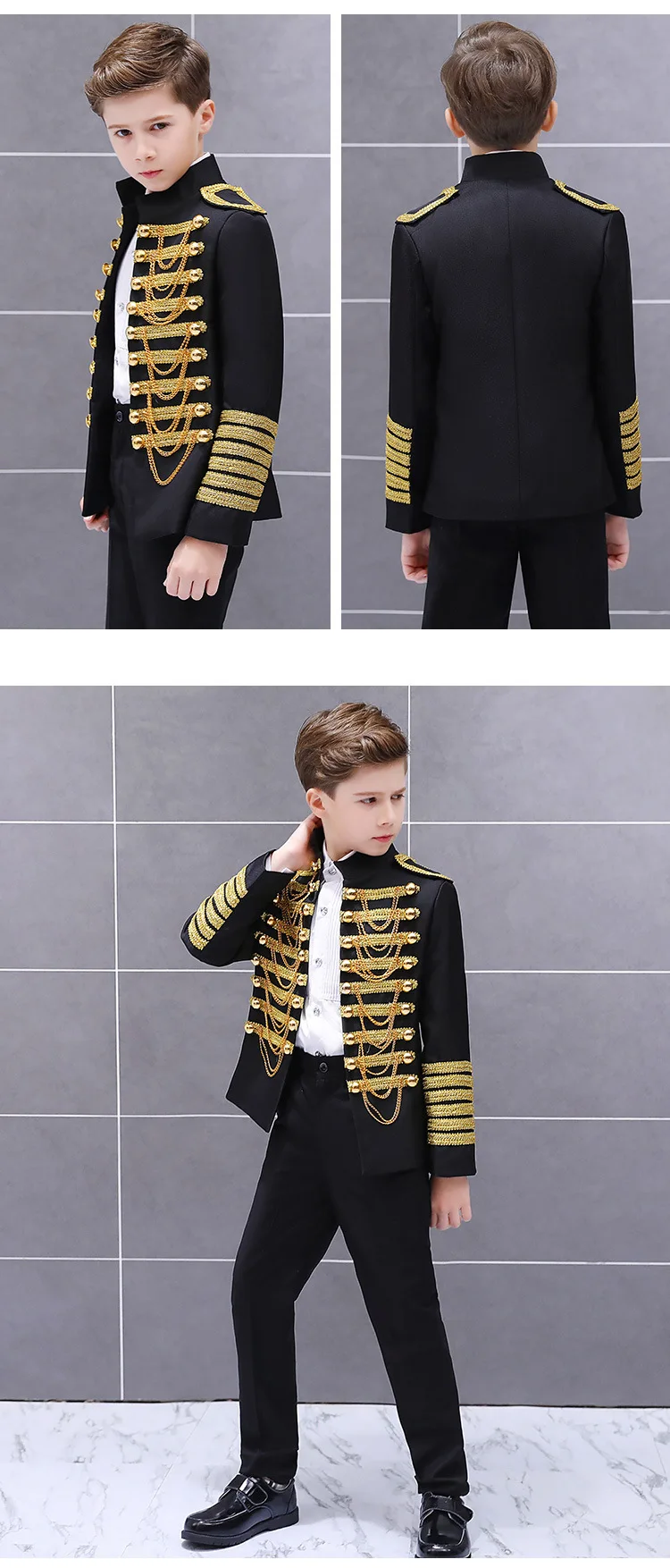 LOlanta Boys' European Court Prince Black Red Slim Fit Blazer Formal Suit Jacket Pants Shirt for Party Stage Perform Costume