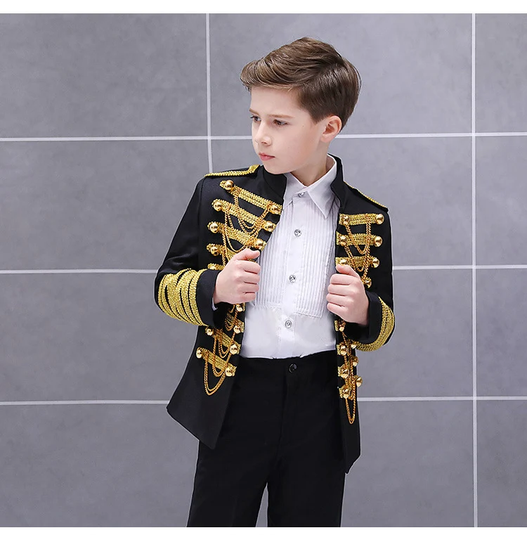 LOlanta Boys' European Court Prince Black Red Slim Fit Blazer Formal Suit Jacket Pants Shirt for Party Stage Perform Costume