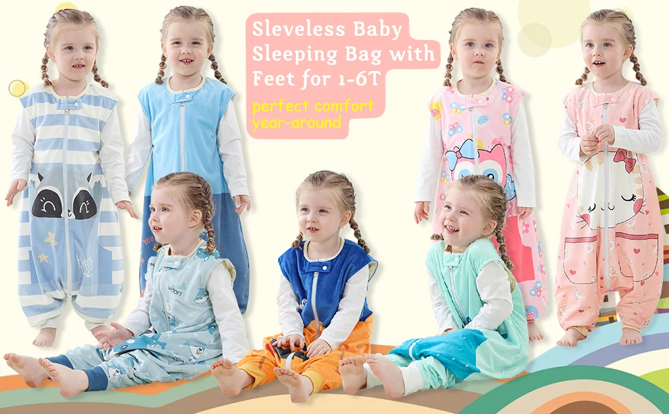 MICHLEY Cartoon Children Baby Sleeping Bag Sack With Feet Sleeveless Sleepwear sleepsack Pajamas For Girls Boys Kids Unisex 1-6T