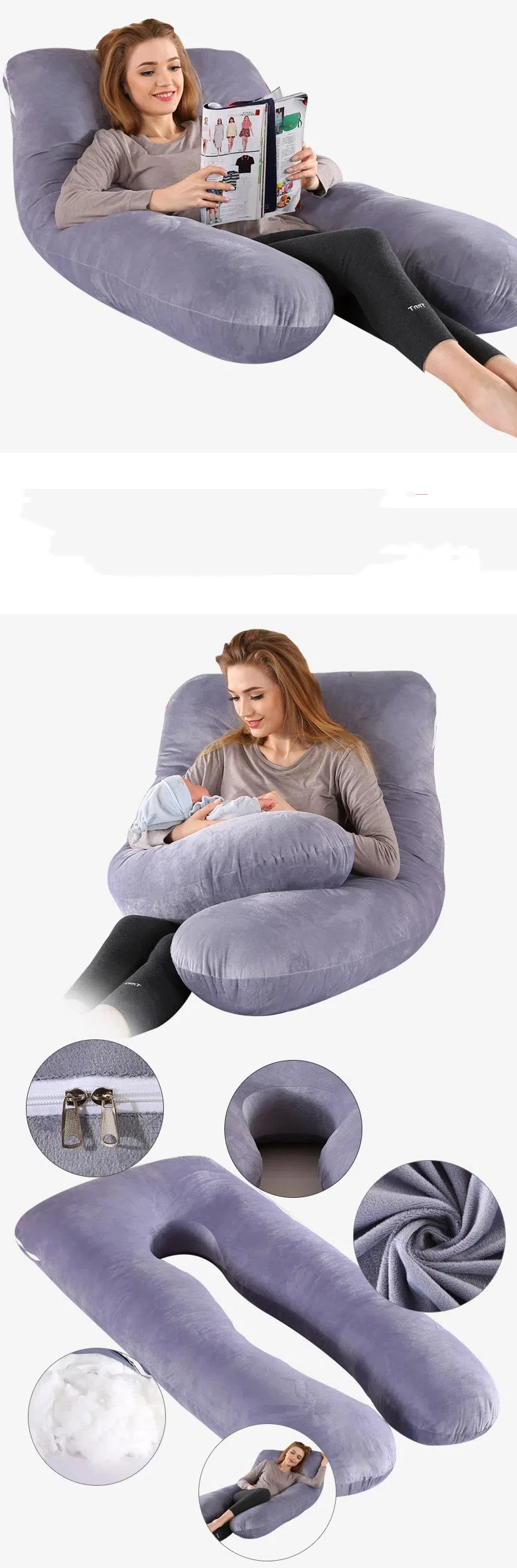 U-shaped Maternity Pillow Waist Support Pillow Core Side Sleeping Pillow Pregnant Pillow Can Be Disassembled