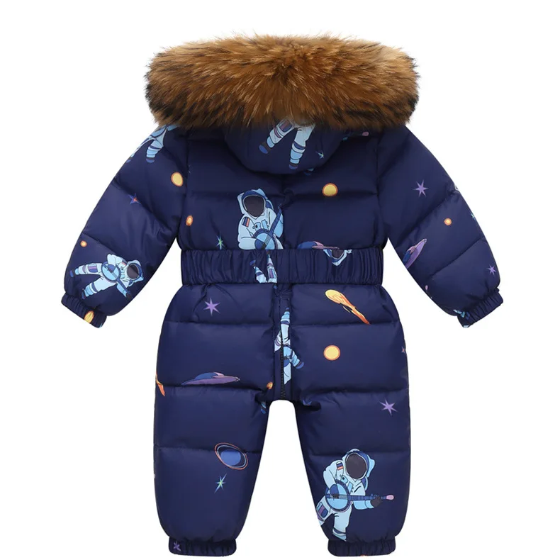 Children Winter Overalls Waterproof Hooded Girl Down Jacket Baby Boy Warm Jumpsuit Toddler Girl Faux Fur Ski Suit Kids Snowsuit