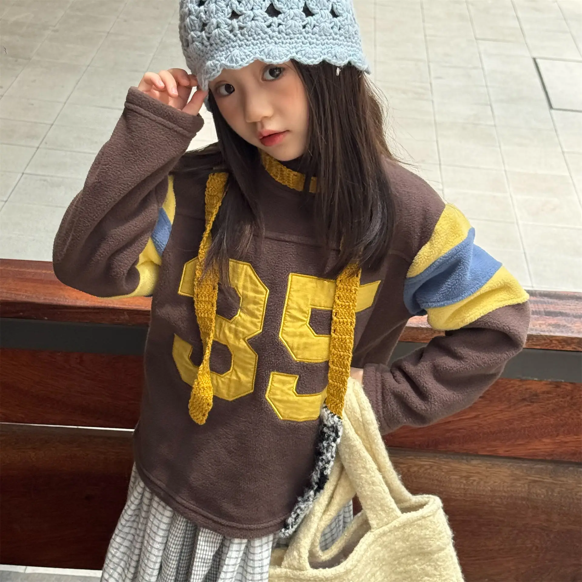 2025 Winter New Children Fleece Sweatshirt Baby Fashion Letter Tops Boys Girls Warm Pullover Baby Long Sleeve Casual Sweatshirt