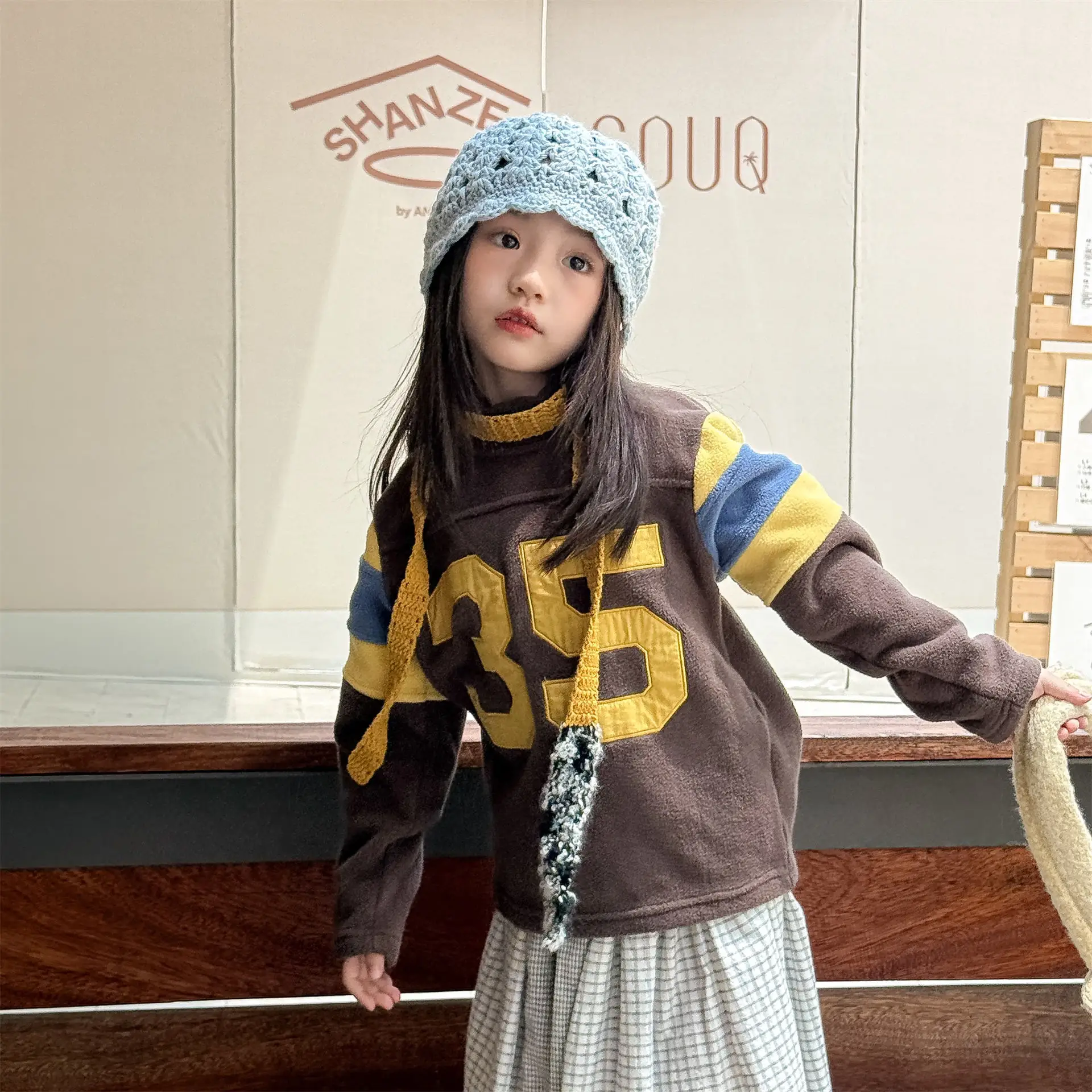 2025 Winter New Children Fleece Sweatshirt Baby Fashion Letter Tops Boys Girls Warm Pullover Baby Long Sleeve Casual Sweatshirt