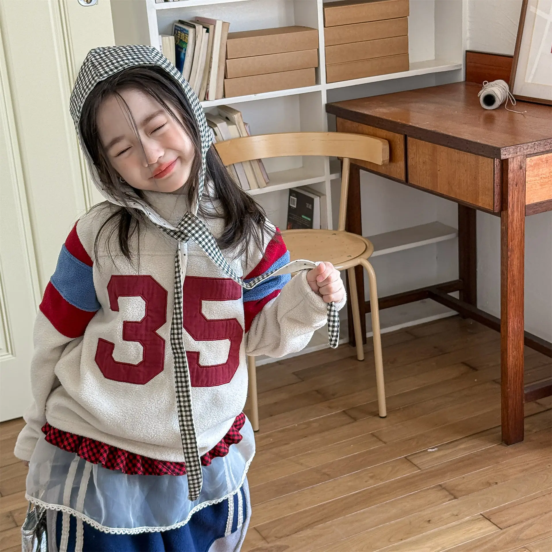 2025 Winter New Children Fleece Sweatshirt Baby Fashion Letter Tops Boys Girls Warm Pullover Baby Long Sleeve Casual Sweatshirt